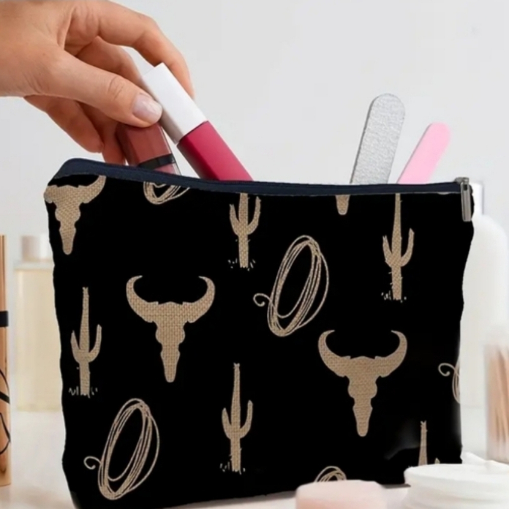 NEW Black Makeup Bag with Western Print